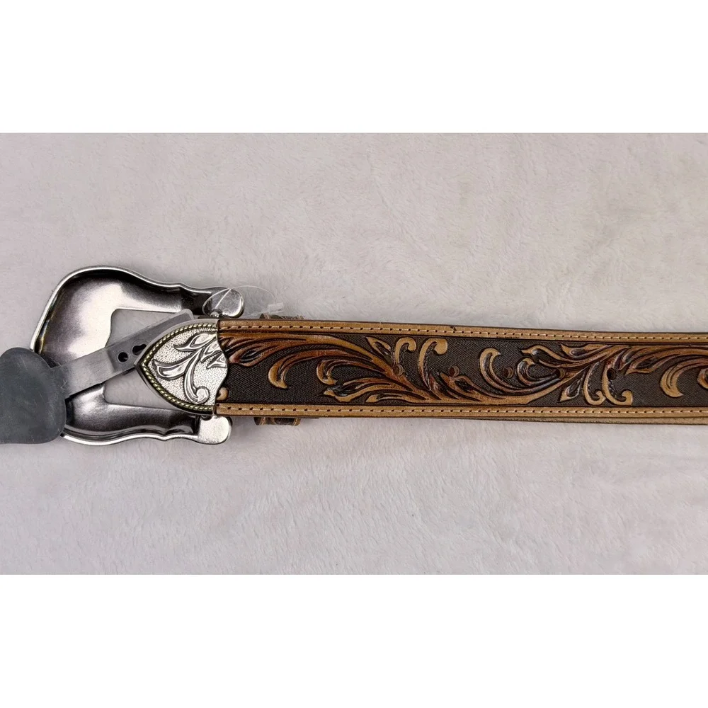 Tony Lama C41514 Men's Westerly Ride Tooled Brown Leather Western Belt Size 38